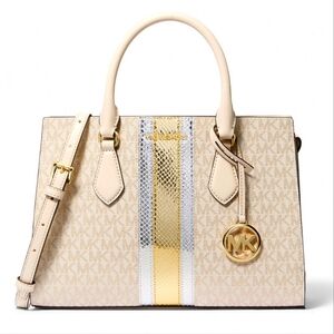 Michael Kors‎ (NWT $598 RET) Sheila Medium Signature Logo and Metallic Satchel
